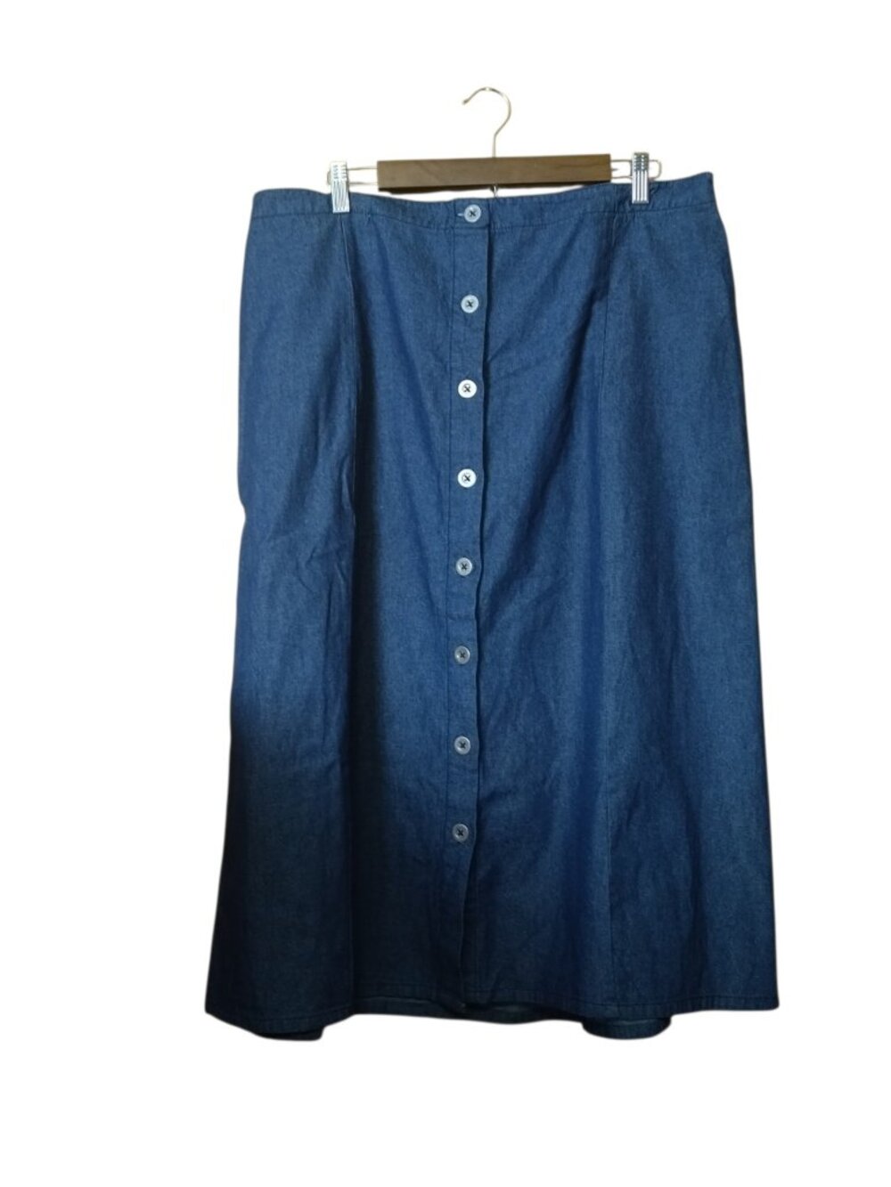 The Vermont Country Store Women's 1X Jean Skirt Button Front Modest Classic Blue